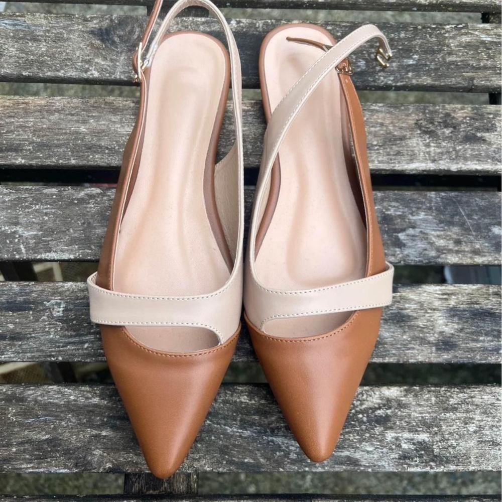 Never worn out Brown and Beige Pointed Strap Flats Size 8.